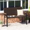 Outdoor Mix Brown Rattan Loveseat Bench for Patio Porch Garden with Metal Frame and Wood Armrests